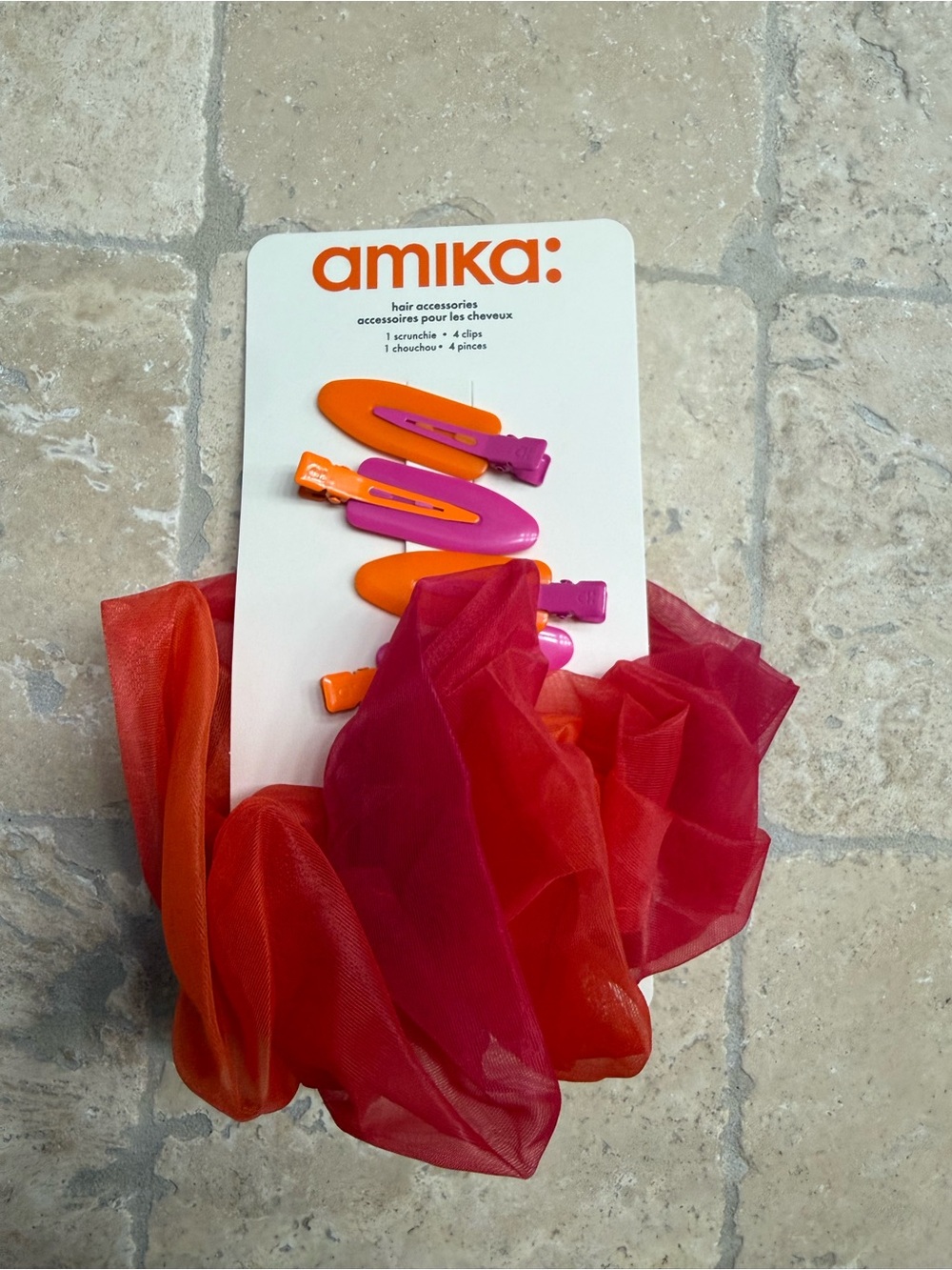 amika Kids Orange & Hot Pink Clip and Scrunchie Duo